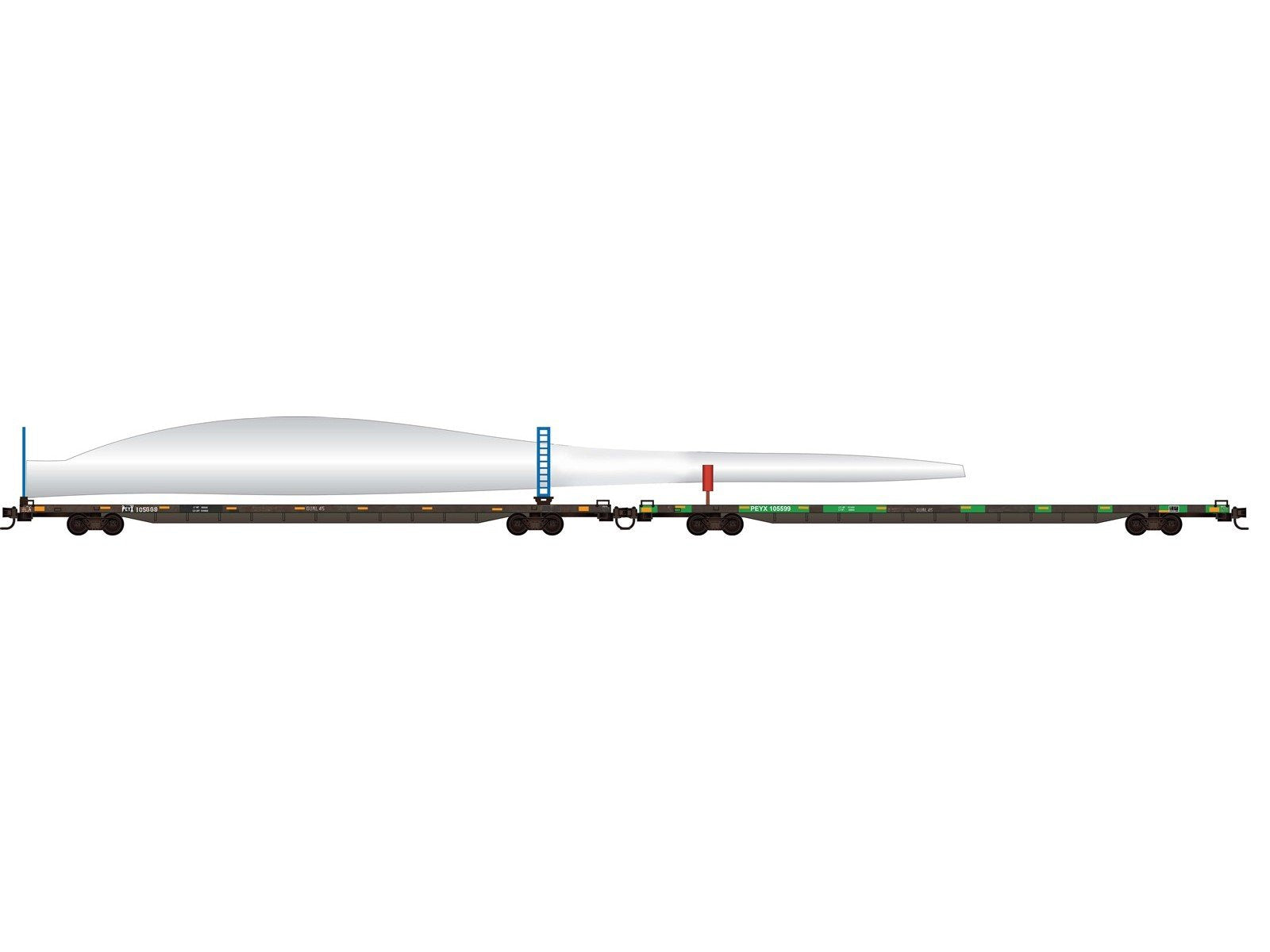 N Micro-Trains MTL 98302286 PEYX 89' Flat Car 2-Pack w/Turbine Blade - Weathered