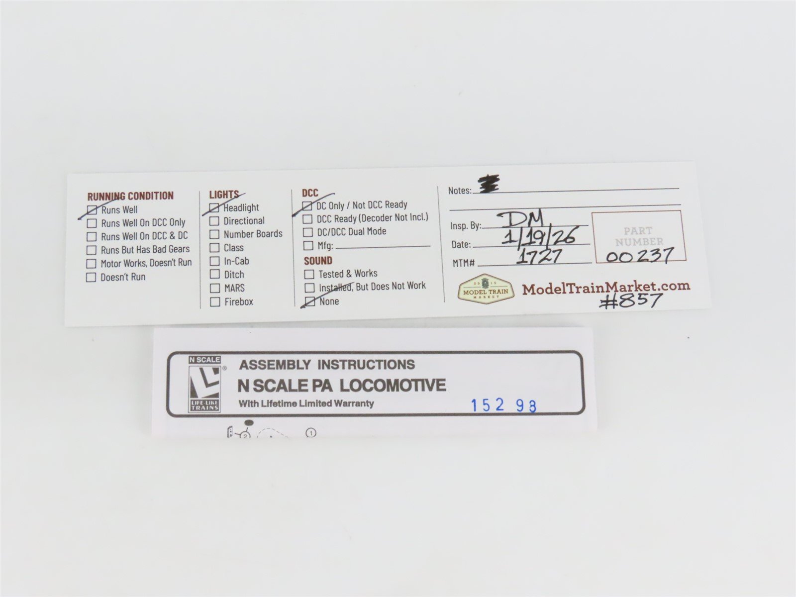 N Scale Life-Like 7054 Unlettered ERIE ALCO PA Diesel #857 - Custom