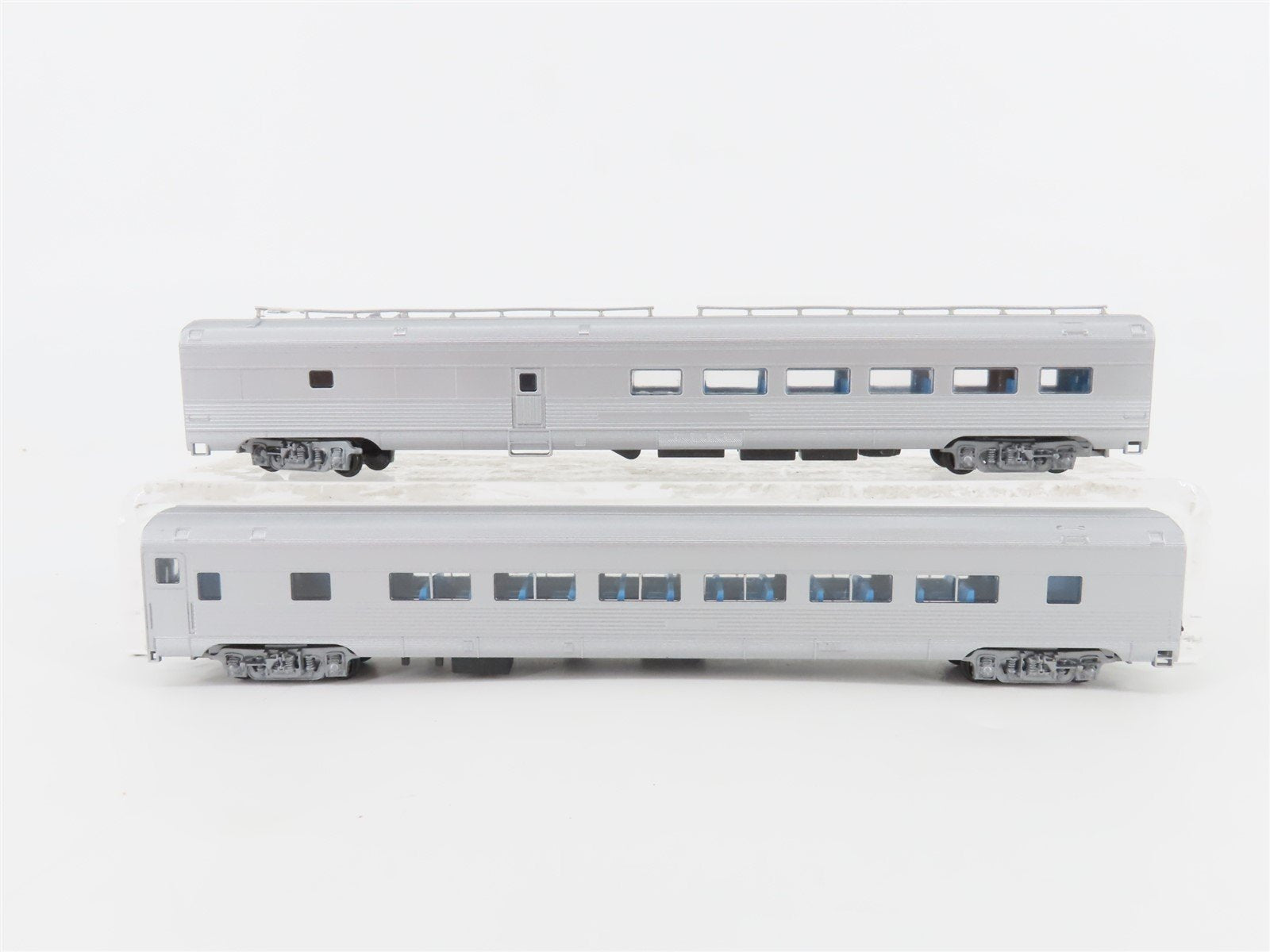 LOT of 2 N Scale Con-Cor Silver Painted, Unlettered Passenger Cars