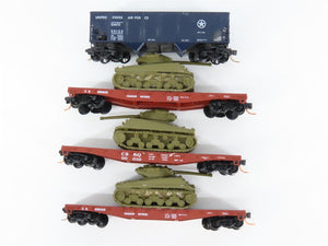 LOT of 4 N Scale Micro-Trains CN/CB&Q/DAFX Hopper & Flatcars w/ Tank Loads