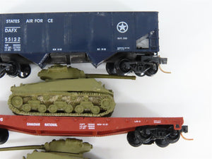 LOT of 4 N Scale Micro-Trains CN/CB&Q/DAFX Hopper & Flatcars w/ Tank Loads