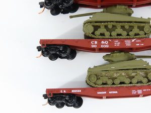 LOT of 4 N Scale Micro-Trains CN/CB&Q/DAFX Hopper & Flatcars w/ Tank Loads