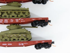 LOT of 4 N Scale Micro-Trains CN/CB&Q/DAFX Hopper & Flatcars w/ Tank Loads