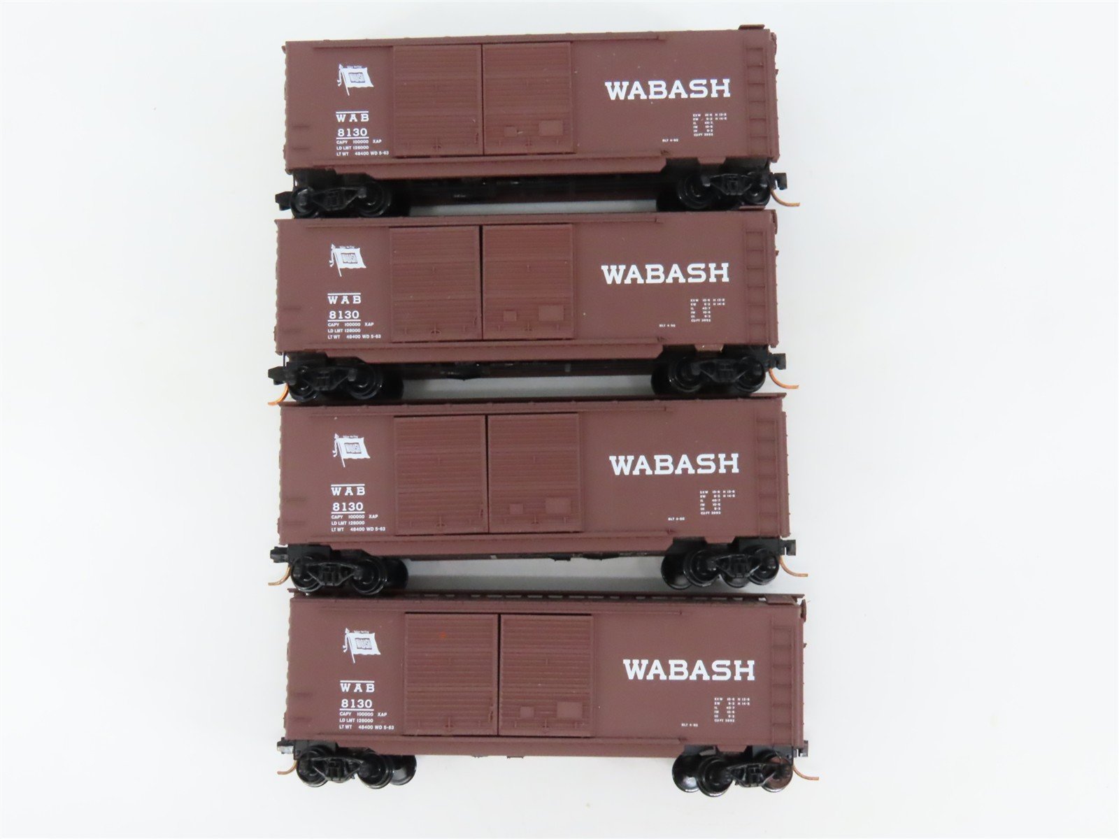 LOT of 4 N Scale Micro-Trains MTL WAB Wabash 40' Boxcars