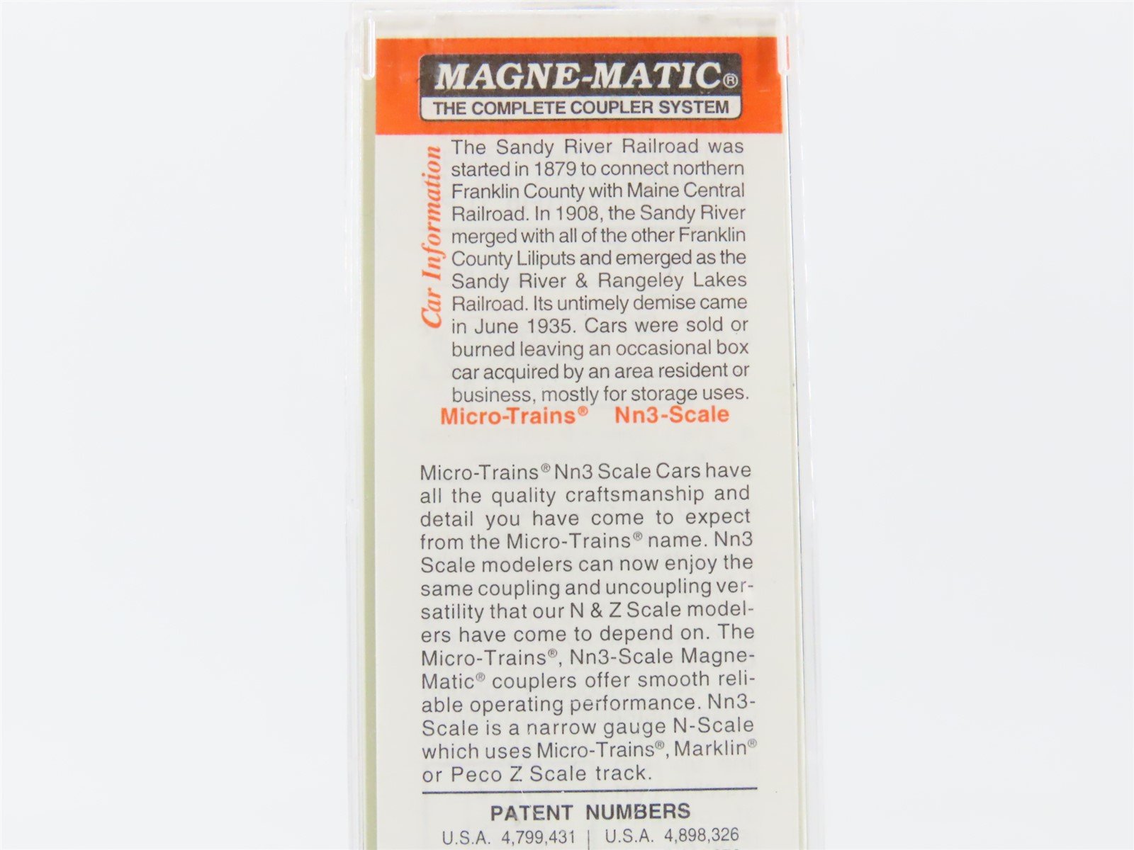 Nn3 Micro-Trains MTL 15115 SR&RL Sandy River & Rangeley Lake 30' Boxcar #73