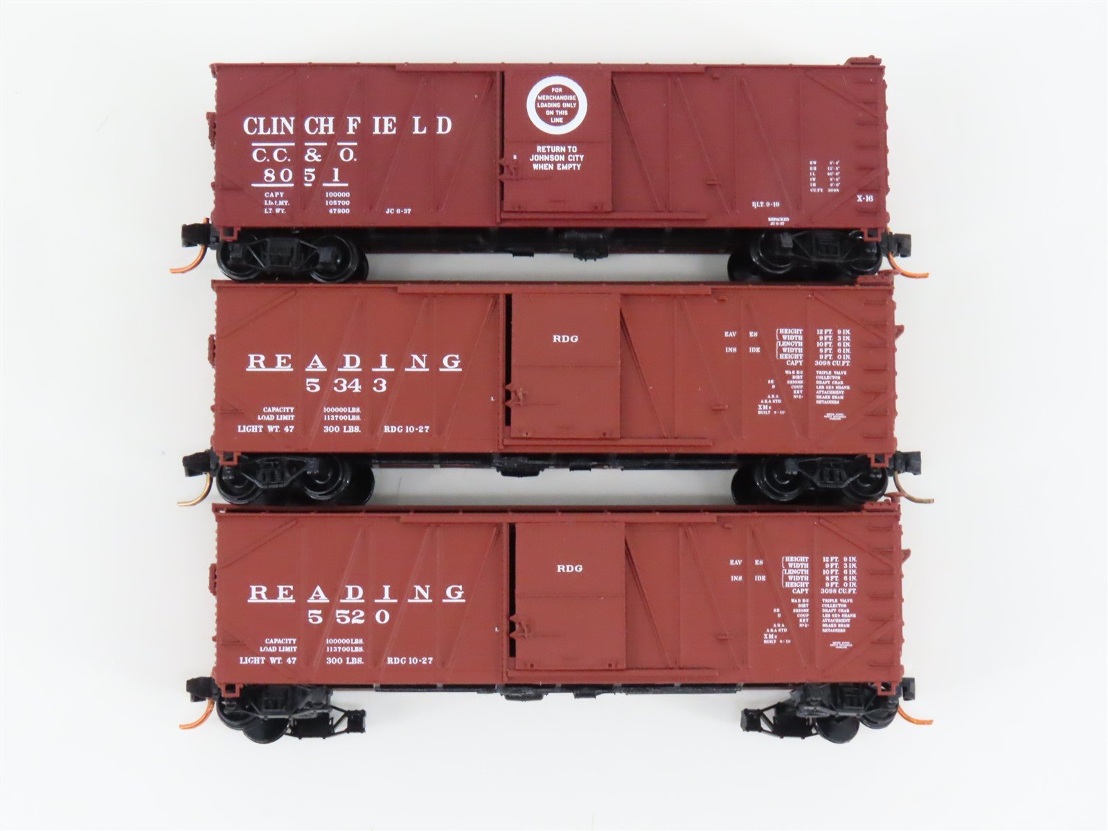LOT of 3 N Scale Atlas RDG Reading / CC&O Clinchfield Single Door Box Cars