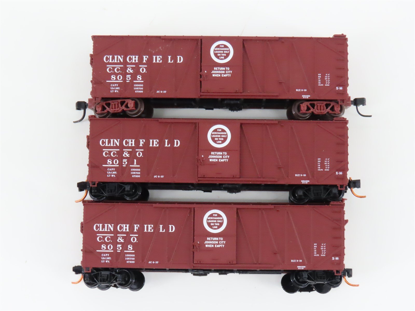LOT of 3 N Scale Atlas CC&O Clinchfield Railroad Single Door Box Cars