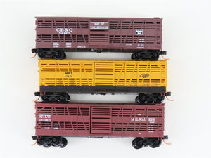 LOT of 3 N Scale Micro-Trains MTL MKT/MILW/CB&Q Railroad Stock Cars