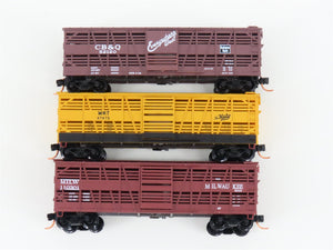 LOT of 3 N Scale Micro-Trains MTL MKT/MILW/CB&Q Railroad Stock Cars