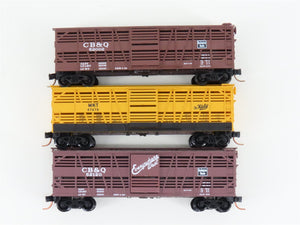 LOT of 3 N Scale Micro-Trains MTL CB&Q/MKT Railroad Stock Cars
