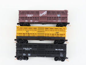 LOT of 2 N Scale Micro-Trains MTL CB&Q/D&RGW/MKT Railroad Stock Cars