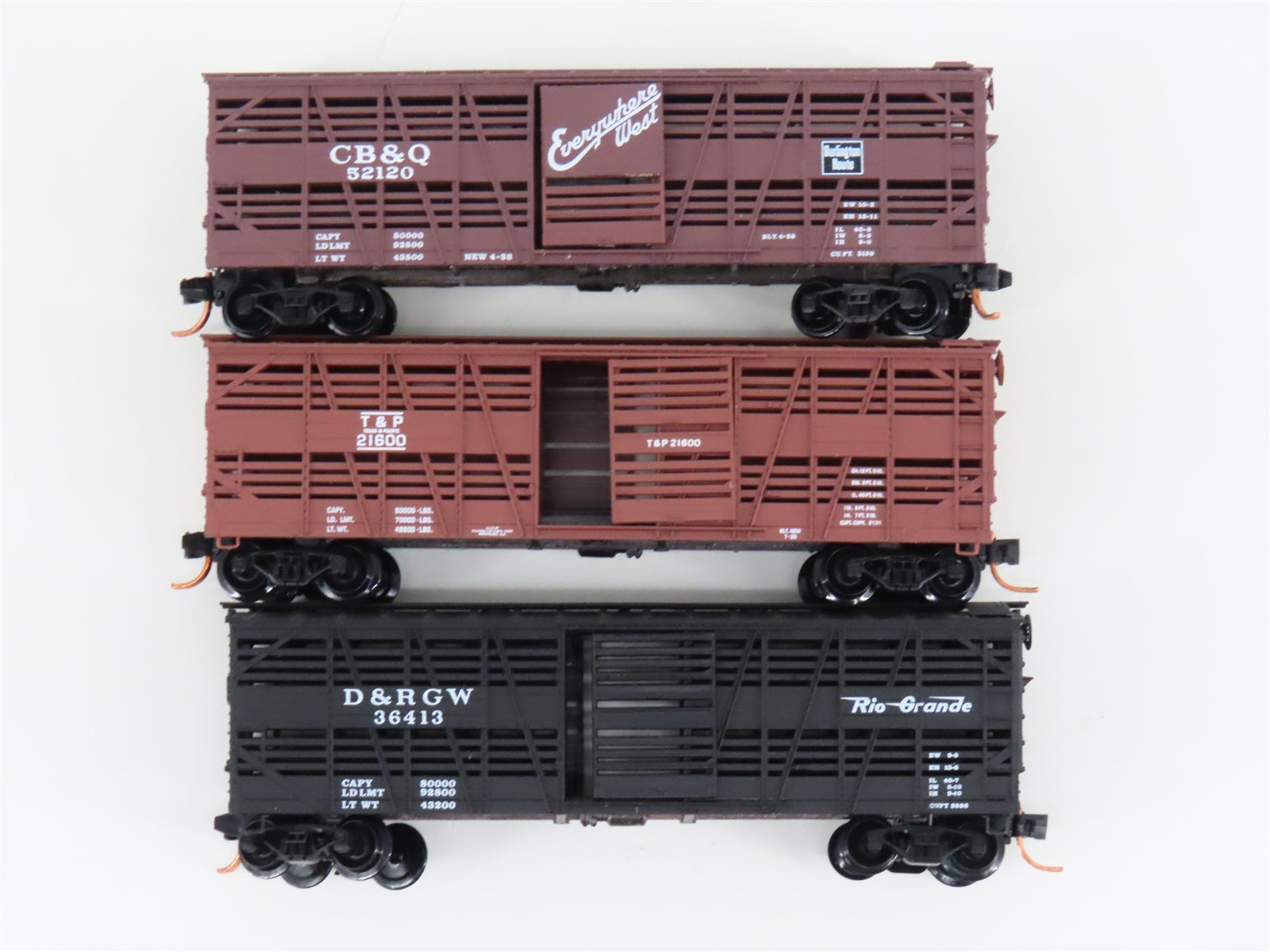 LOT of 3 N Scale Micro-Trains MTL CB&Q/D&RGW/T&P Railroad Stock Cars