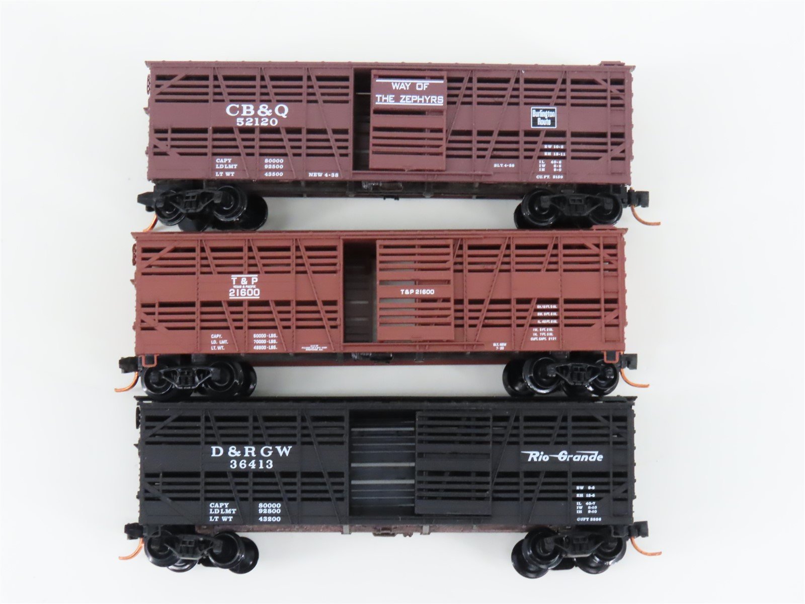 LOT of 3 N Scale Micro-Trains MTL CB&Q/D&RGW/T&P Railroad Stock Cars