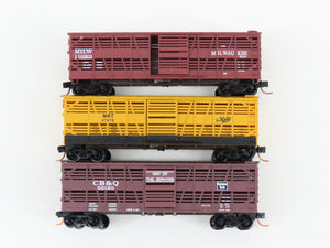 LOT of 3 N Scale Micro-Trains MTL MKT/CB&Q/MILW Railroad Stock Cars