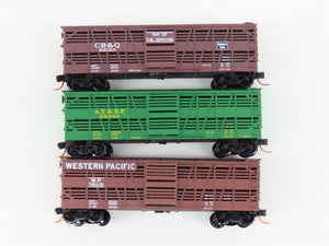 LOT of 3 N Scale Micro-Trains MTL WP/CB&Q/ATSF Railroad Stock Cars