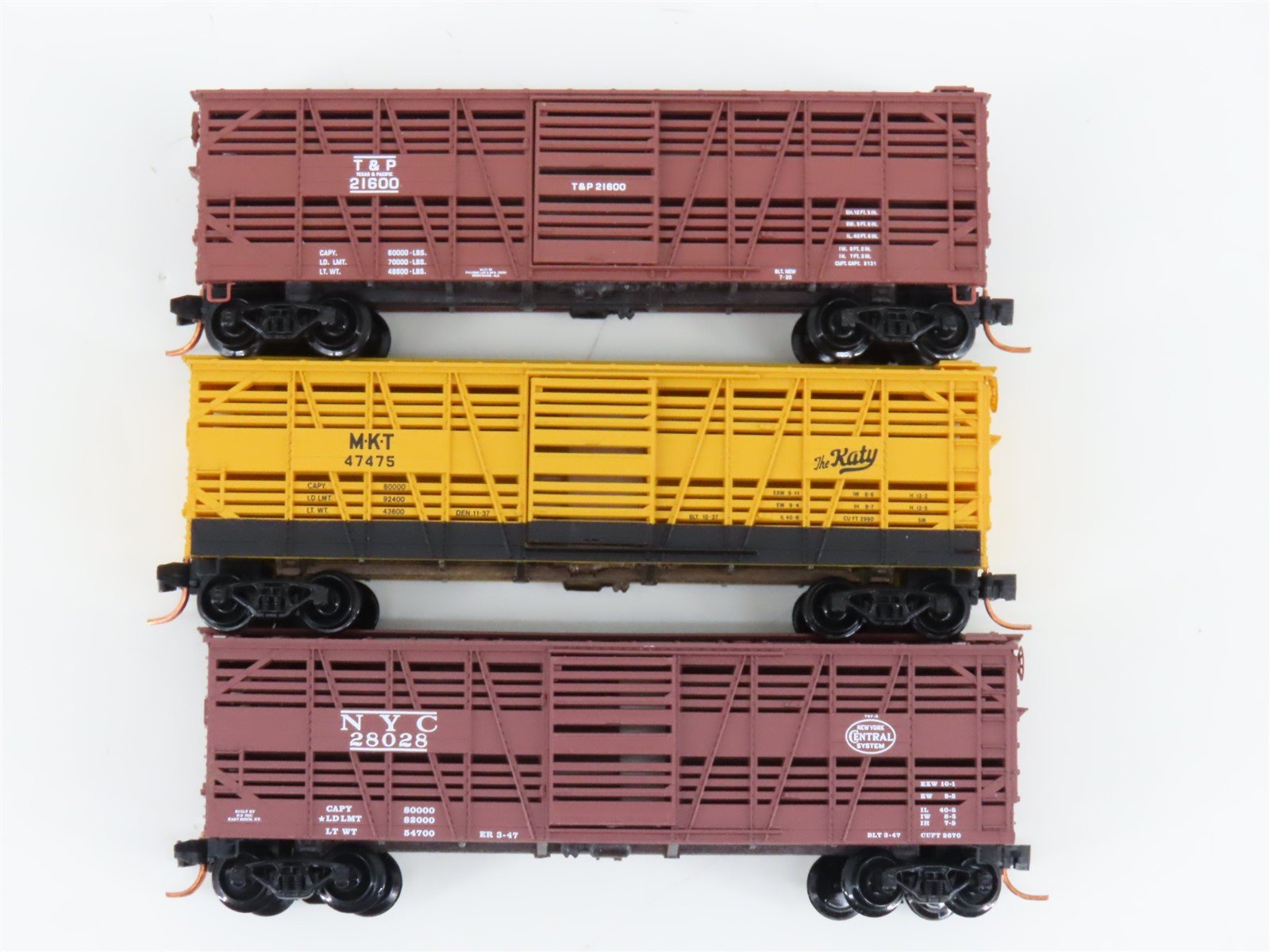 LOT of 3 N Scale Micro-Trains MTL T&P/MKT/NYC Railroad Stock Cars