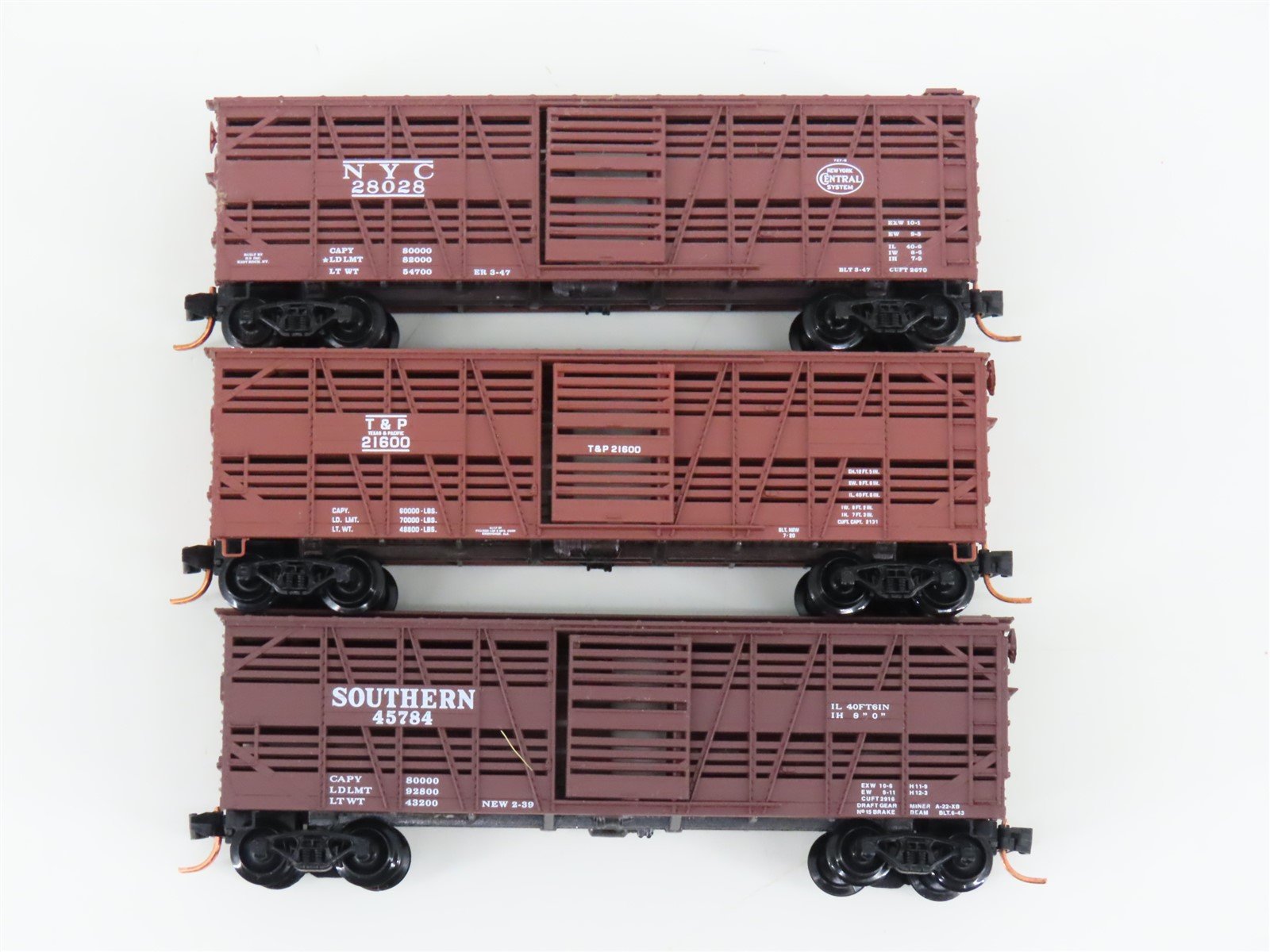 LOT of 3 N Scale Micro-Trains MTL SOU/T&P/NYC Railroad Stock Cars