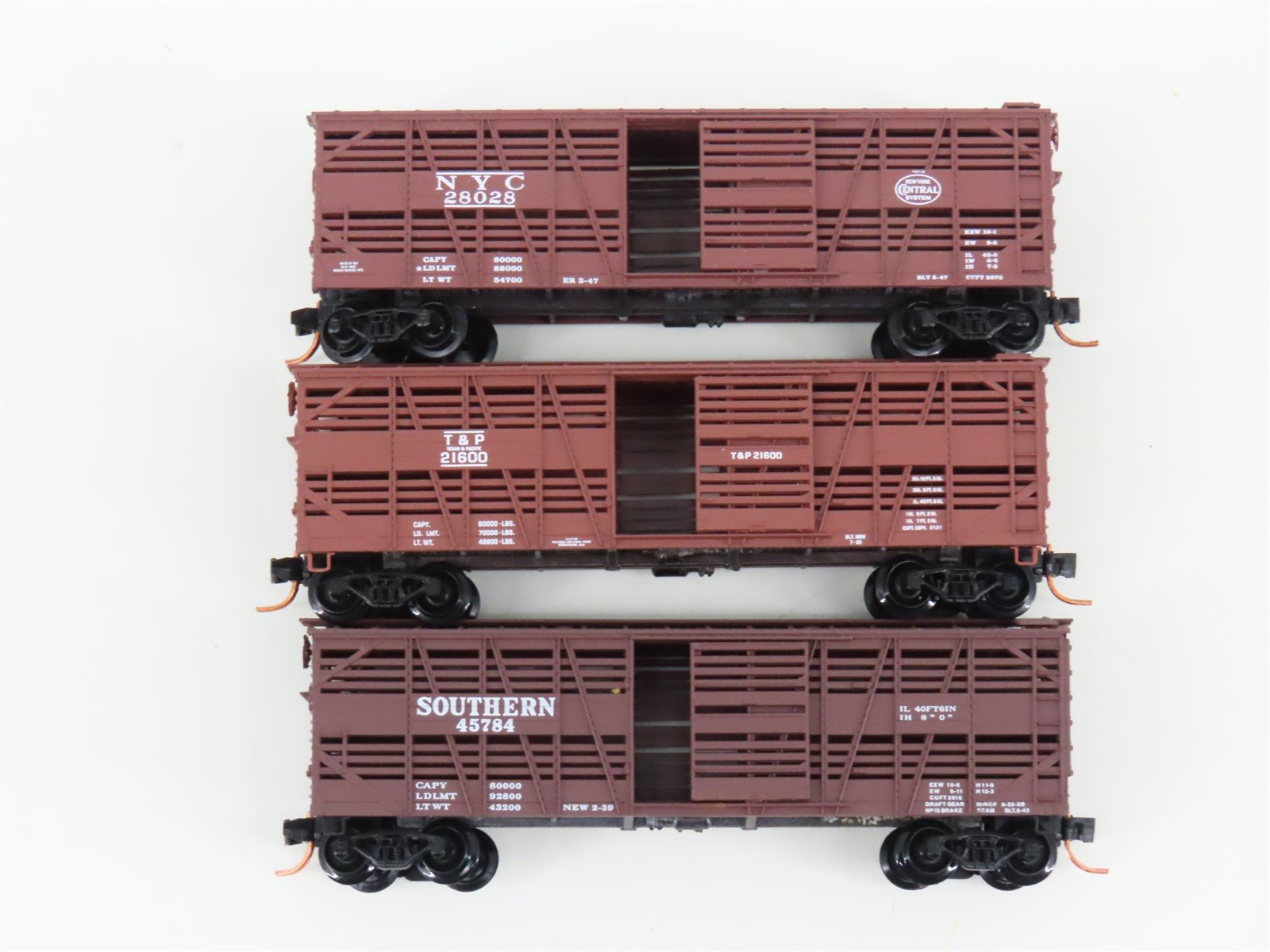 LOT of 3 N Scale Micro-Trains MTL SOU/T&P/NYC Railroad Stock Cars