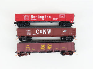 LOT of 3 N Scale Trix/Atlas/Micro-Trains CNW-UP-CBQ Gondola Cars