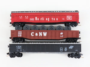 LOT of 3 N Scale Trix/AHM CNW-CBQ Railway Gondola Cars