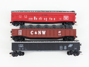 LOT of 3 N Scale Trix/AHM CNW-CBQ Railway Gondola Cars