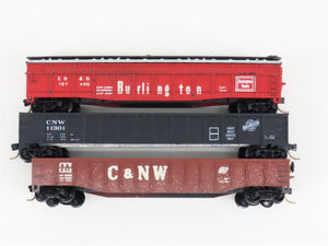 LOT of 3 N Scale Trix/AHM CNW-CBQ Railway Gondola Cars