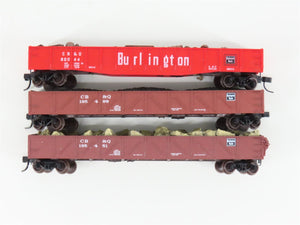 LOT of 3 N Scale Micro-Trains MTL CBQ Burlington Gondola Cars w/Loads