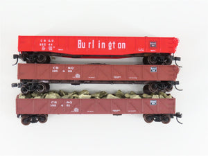LOT of 3 N Scale Micro-Trains MTL CBQ Burlington Gondola Cars w/Loads