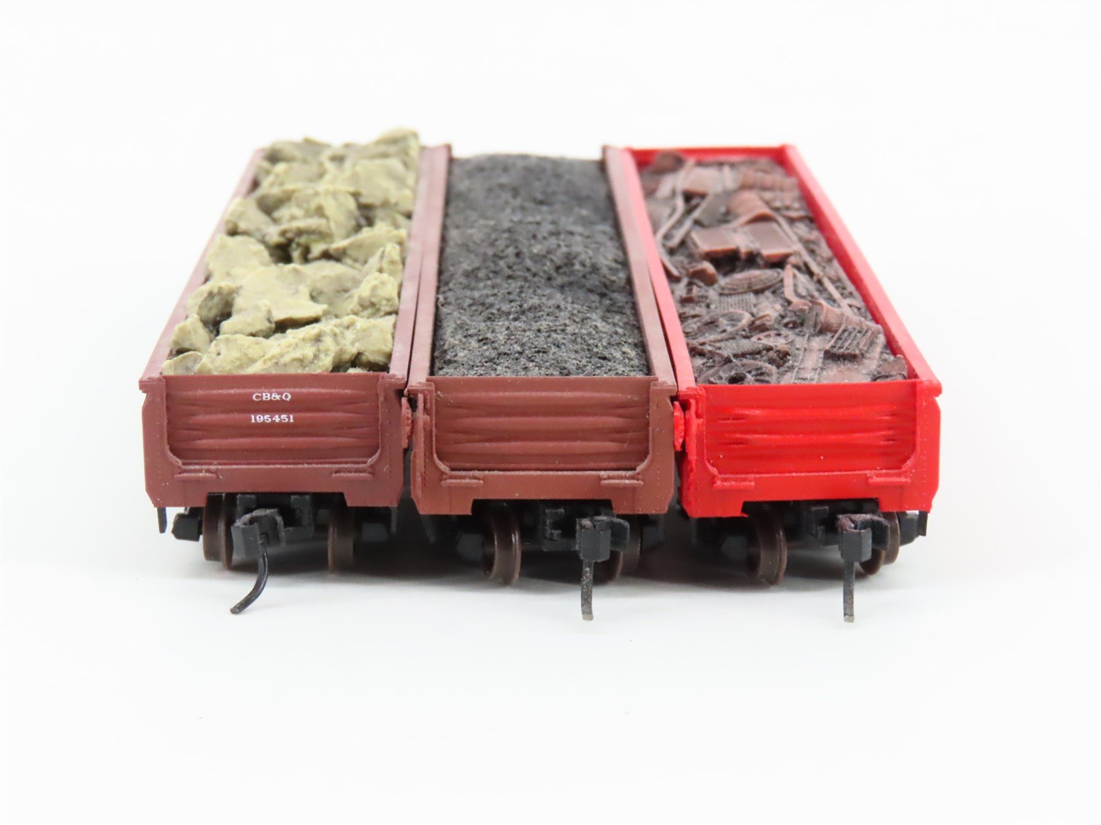 LOT of 3 N Scale Micro-Trains MTL CBQ Burlington Gondola Cars w/Loads