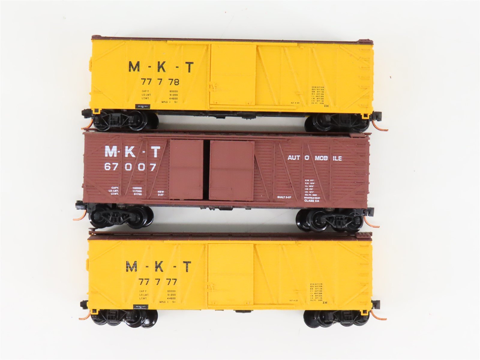 LOT of 3 N Scale Atlas MKT Missouri Kansas Texas 40' Woodside Boxcars