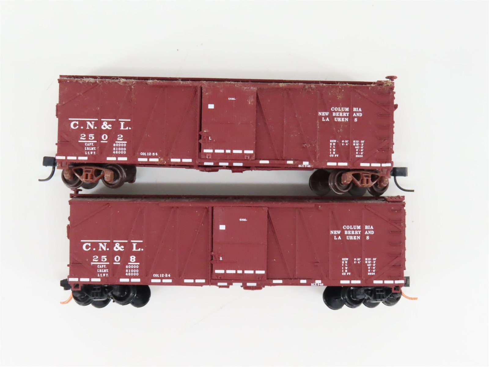 LOT of 2 N Scale Atlas CN&L Columbia Newbery & Laurens 40' Woodside Boxcars