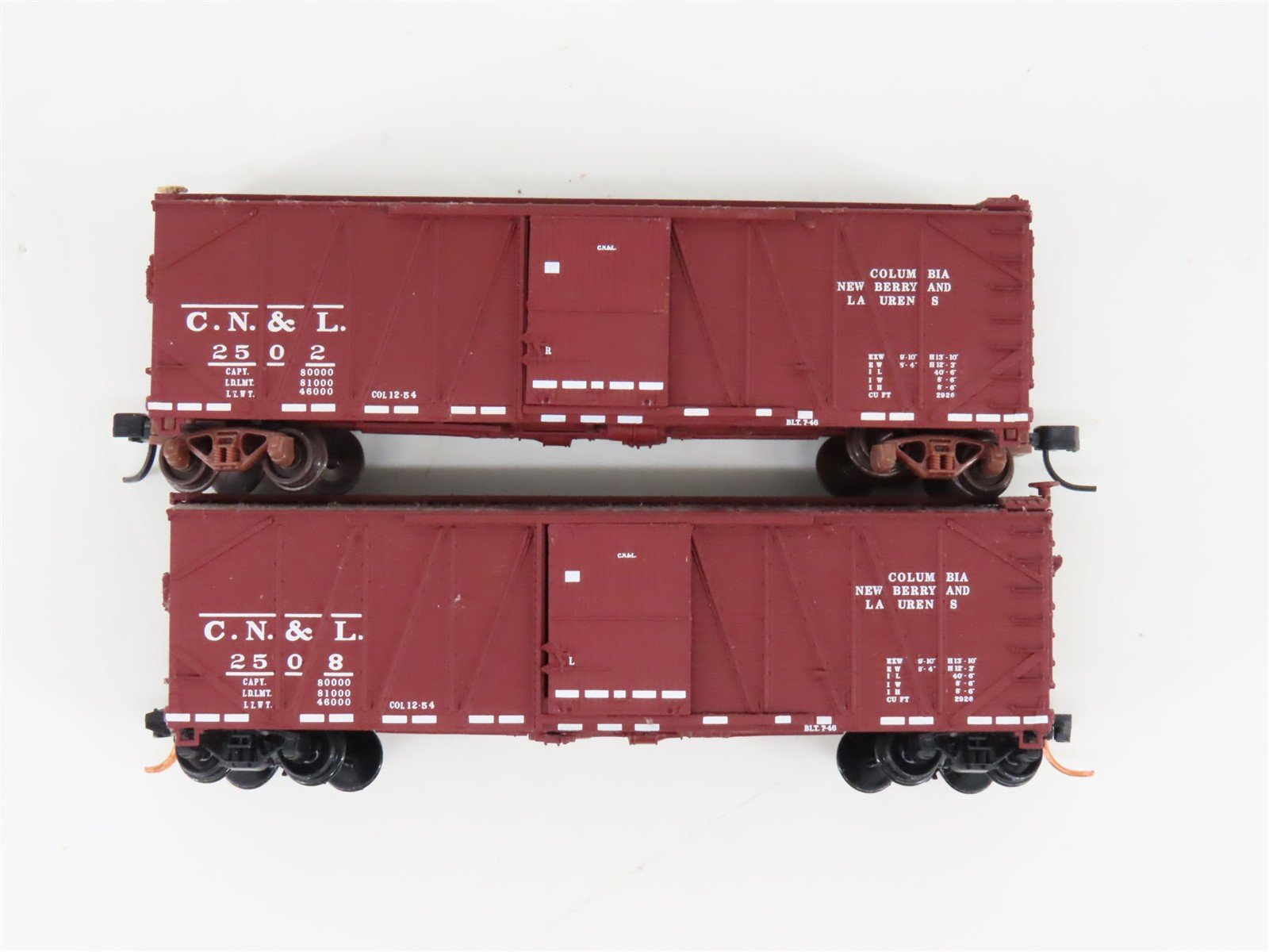 LOT of 2 N Scale Atlas CN&L Columbia Newbery & Laurens 40' Woodside Boxcars