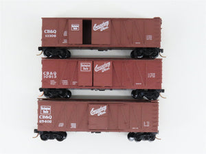 LOT of 3 N Scale Micro-Trains MTL CBQ Burlington 40' Woodside Boxcars