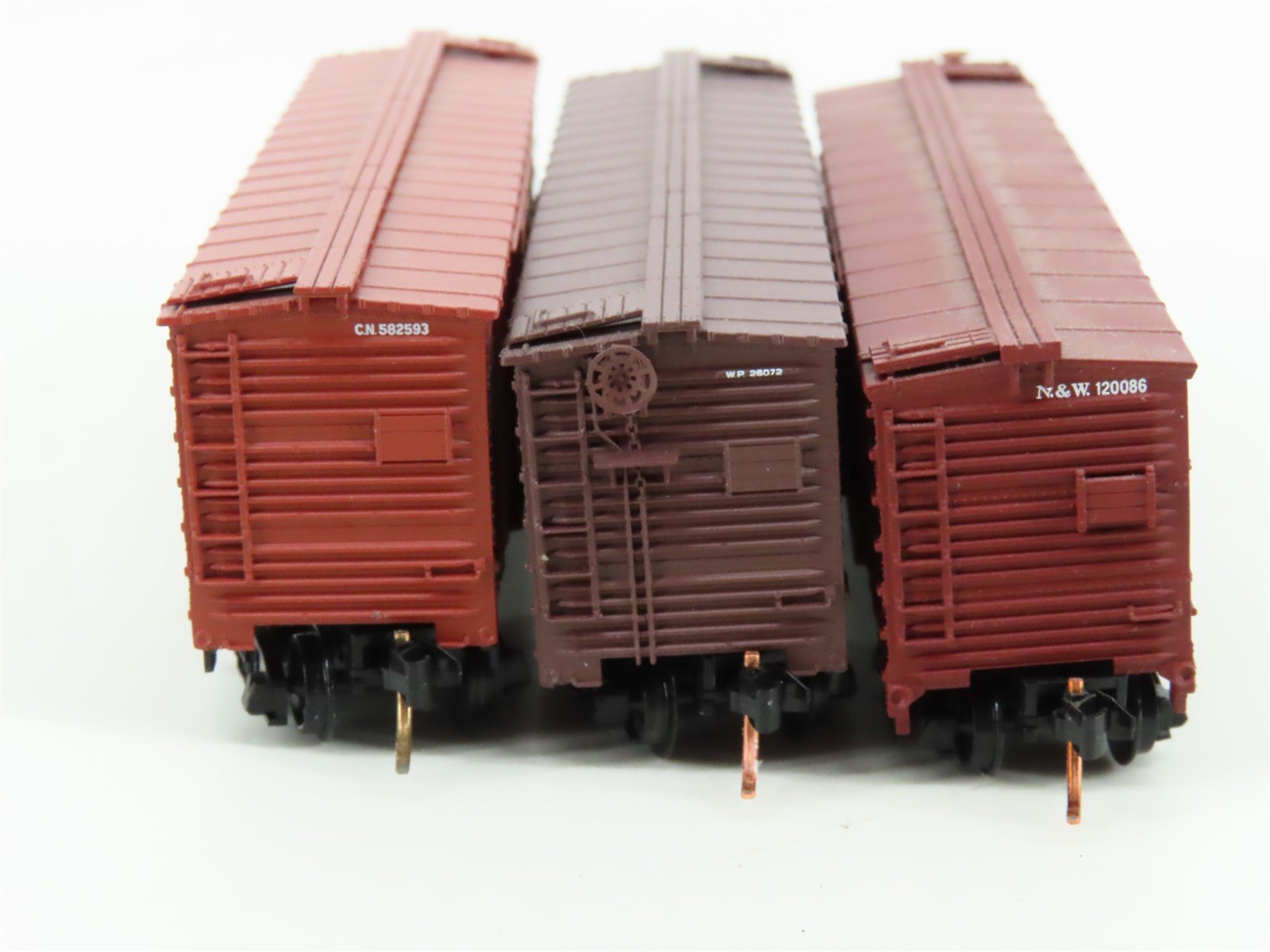LOT of 3 N Scale Micro-Trains/Atlas CN/N&W/WP Railways 40' Woodside Boxcars