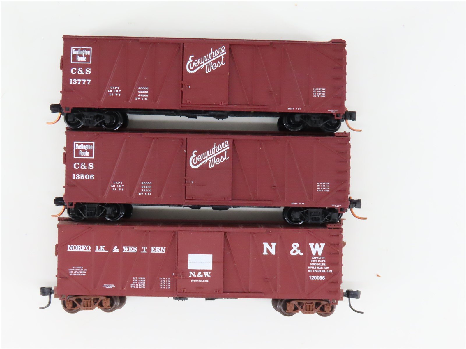 LOT of 3 N Scale Atlas C&S/N&W Railways 40' Woodside Boxcars