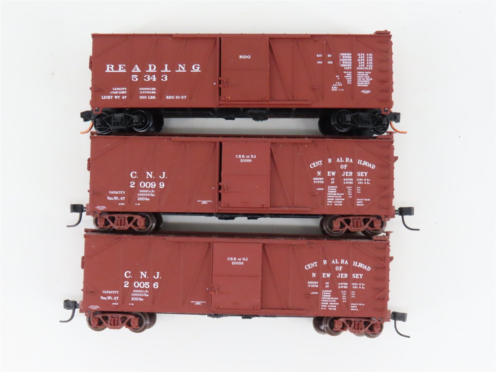 LOT of 3 N Scale Atlas CNJ/RDG Railways 40' Woodside Boxcars