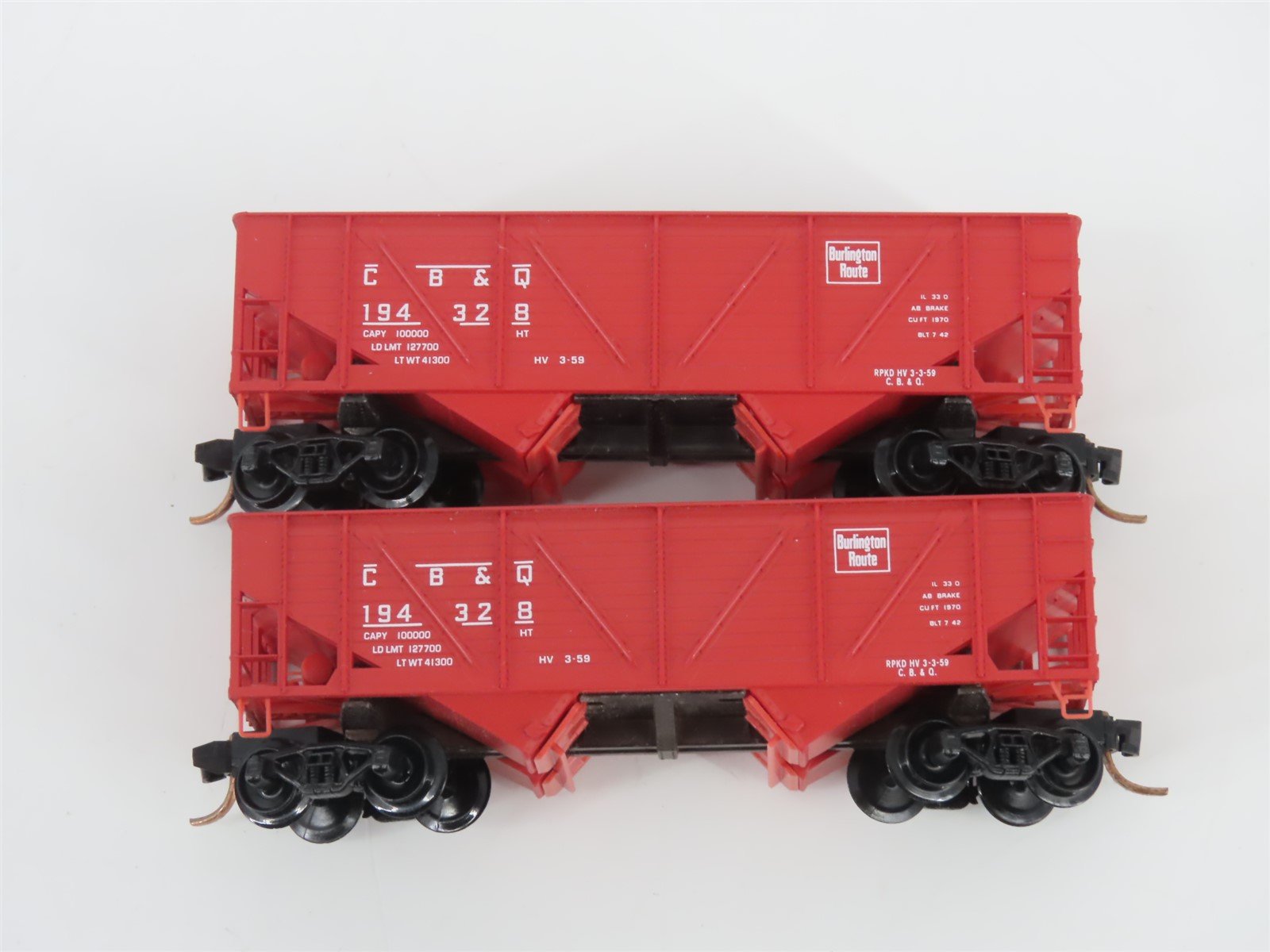 LOT of 6 N Scale Micro-Trains MTL CB&Q Burlington Route 2-Bay Open Hoppers