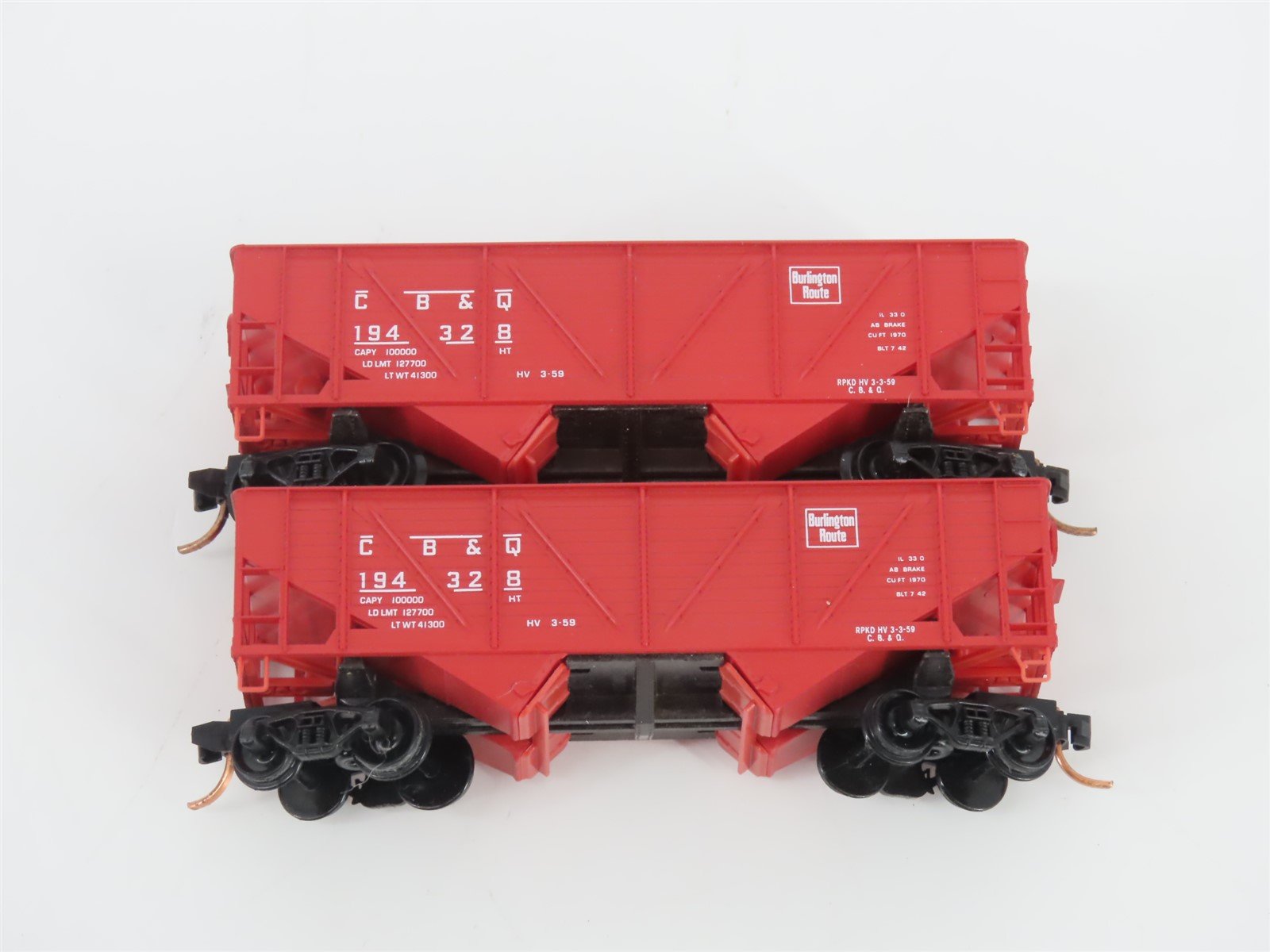 LOT of 6 N Scale Micro-Trains MTL CB&Q Burlington Route 2-Bay Open Hoppers