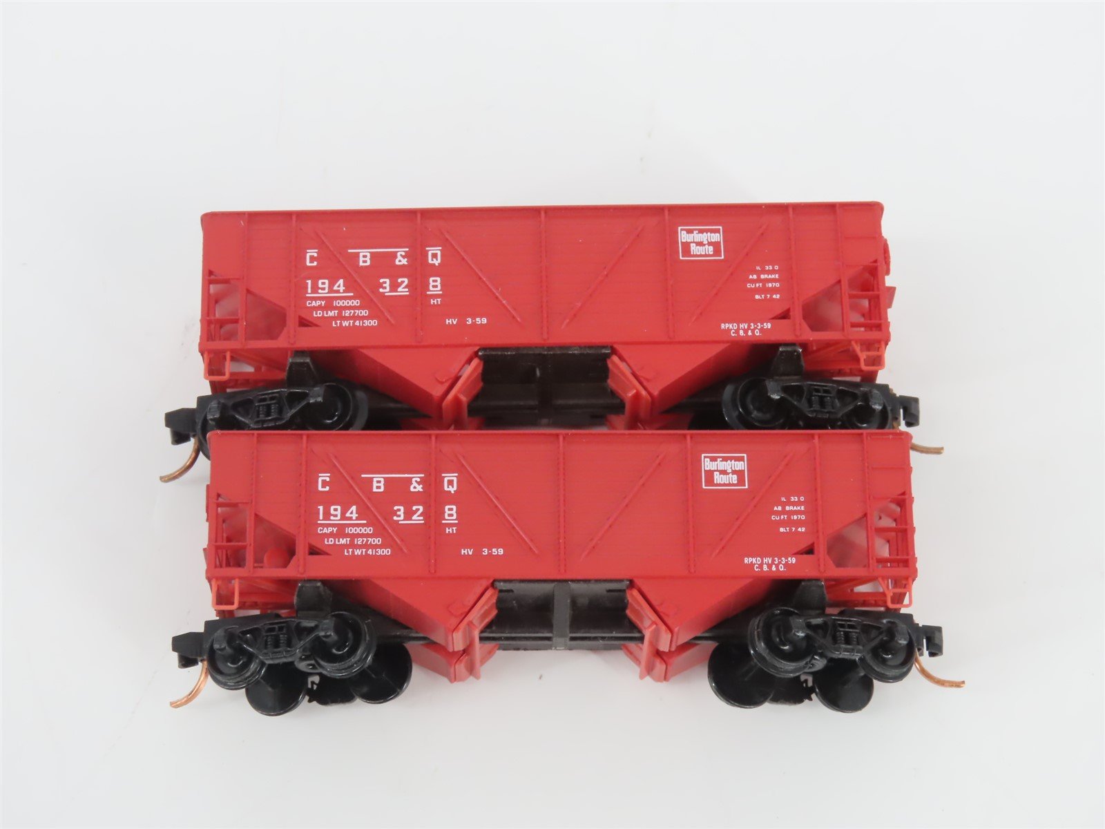 LOT of 6 N Scale Micro-Trains MTL CB&Q Burlington Route 2-Bay Open Hoppers