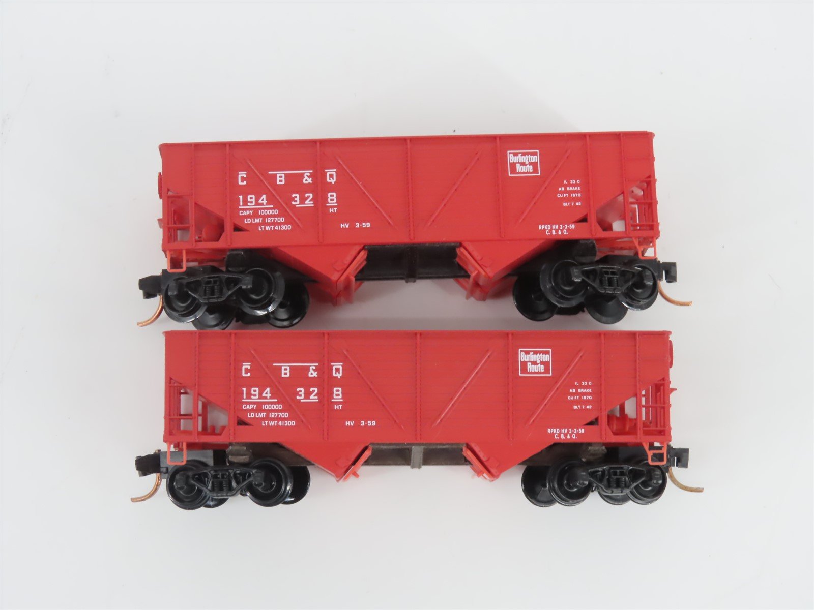 LOT of 6 N Scale Micro-Trains MTL CB&Q Burlington Route 2-Bay Open Hoppers