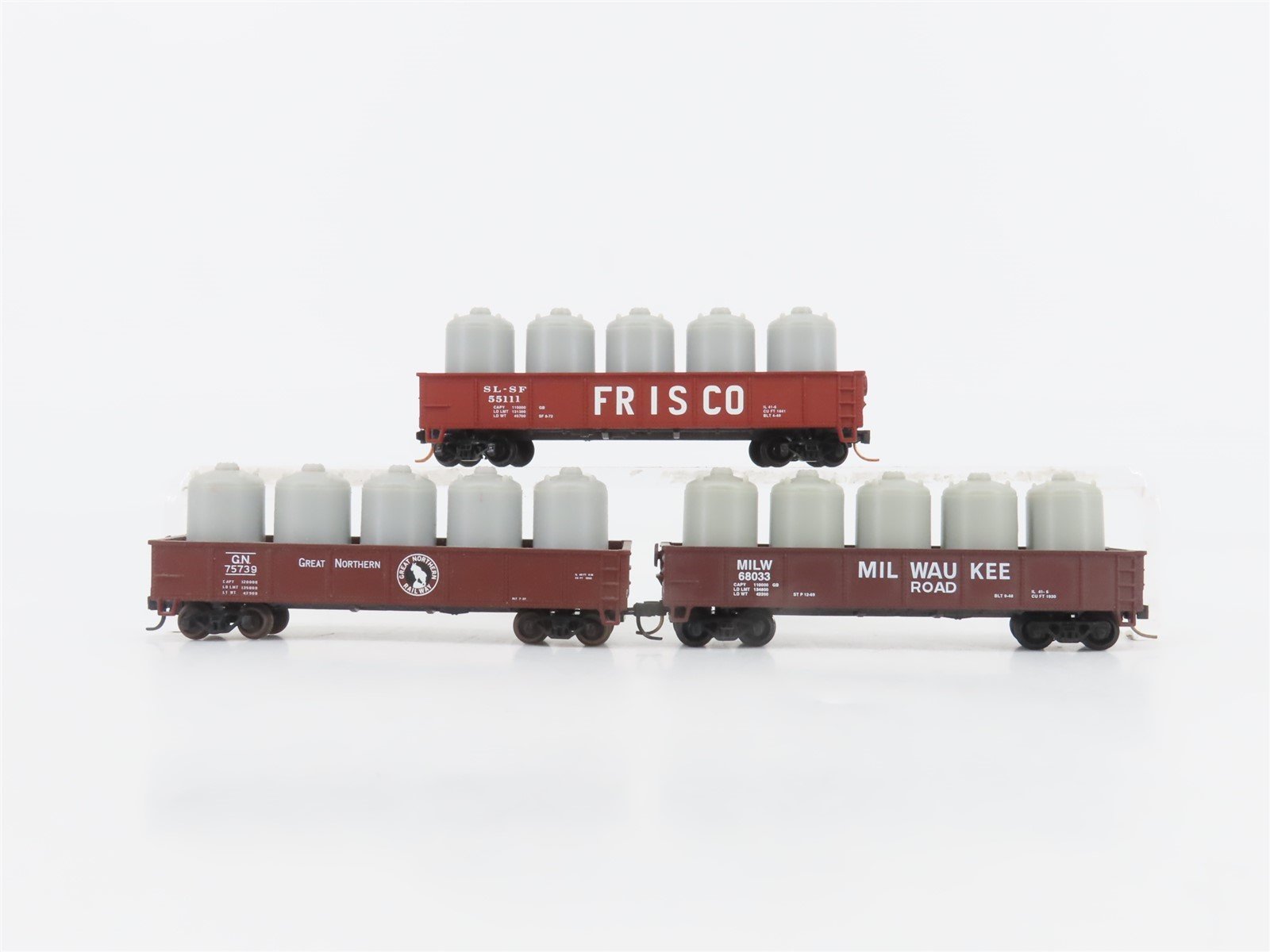 LOT of 3 N Scale Atlas SL-SF/MILW/GN Open Gondolas w/ Loads