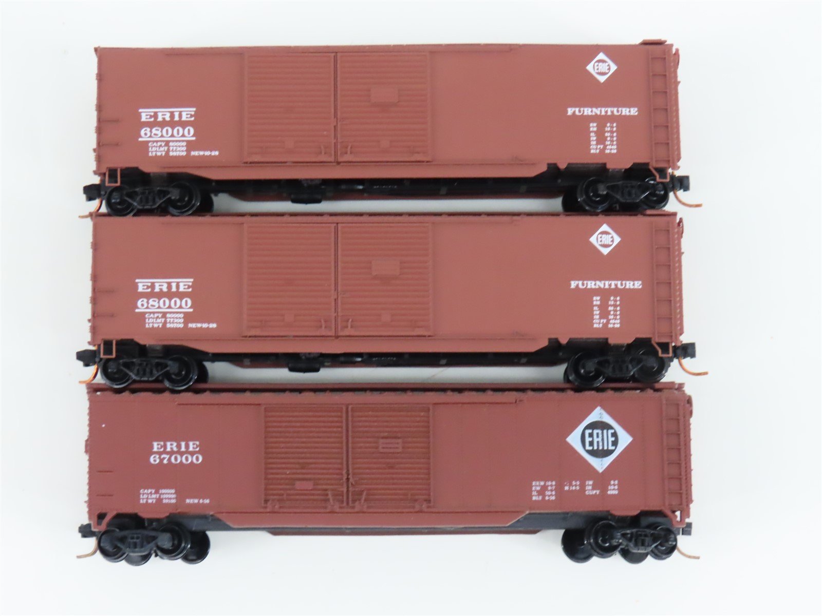 LOT of 3 N Scale Atlas & Micro-Trains MTL ERIE Railroad Double Door Box Cars