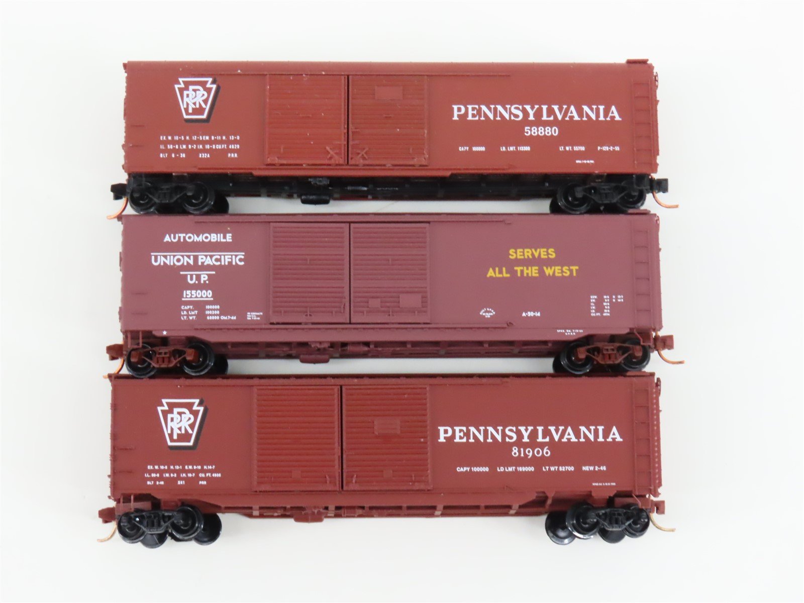 LOT of 3 N Scale Micro-Trains MTL UP/PRR Railroad Double Door Box Cars