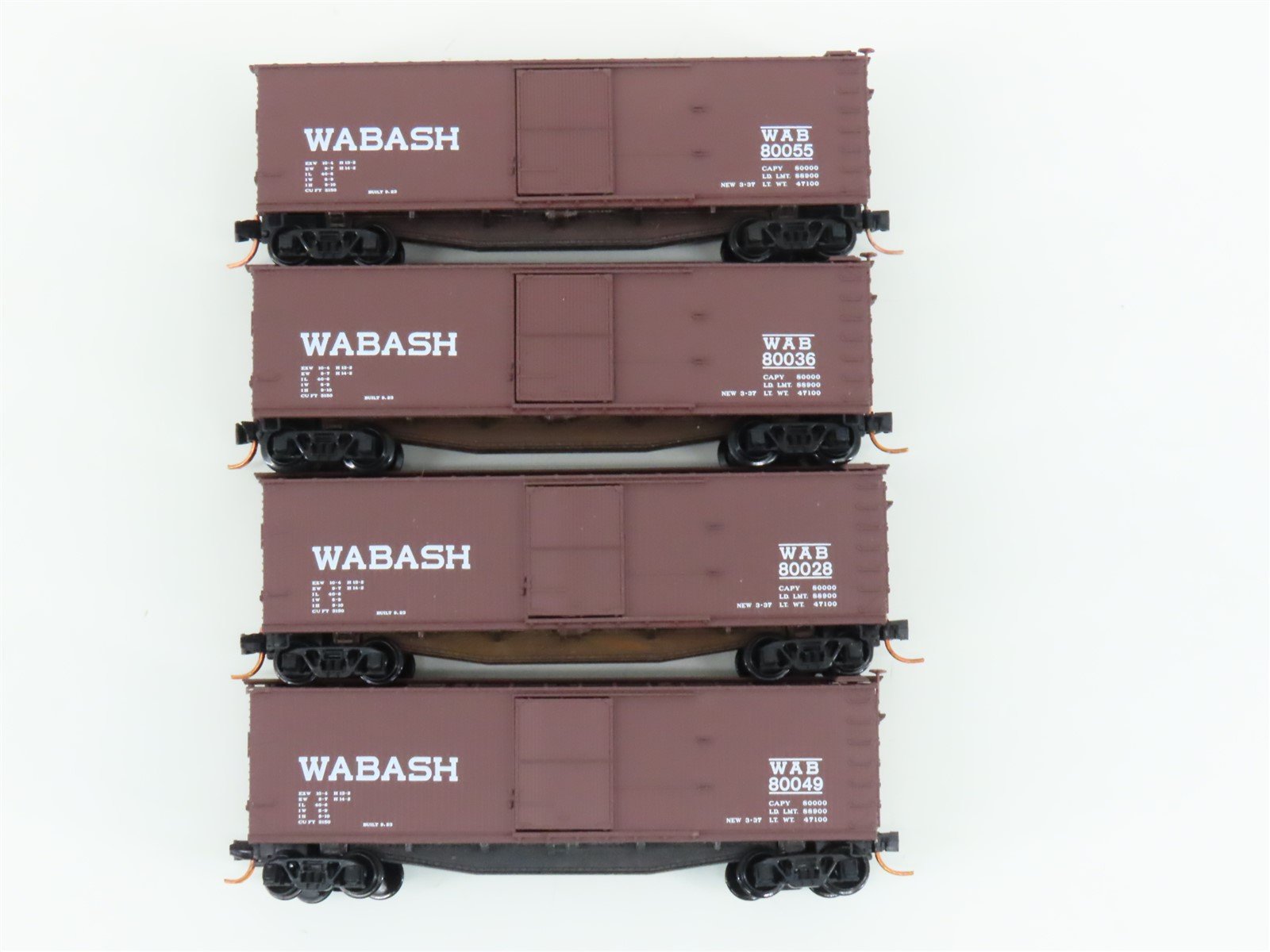 LOT of 4 N Scale Micro-Trains MTL WAB Wabash Railroad Single Door Box Cars