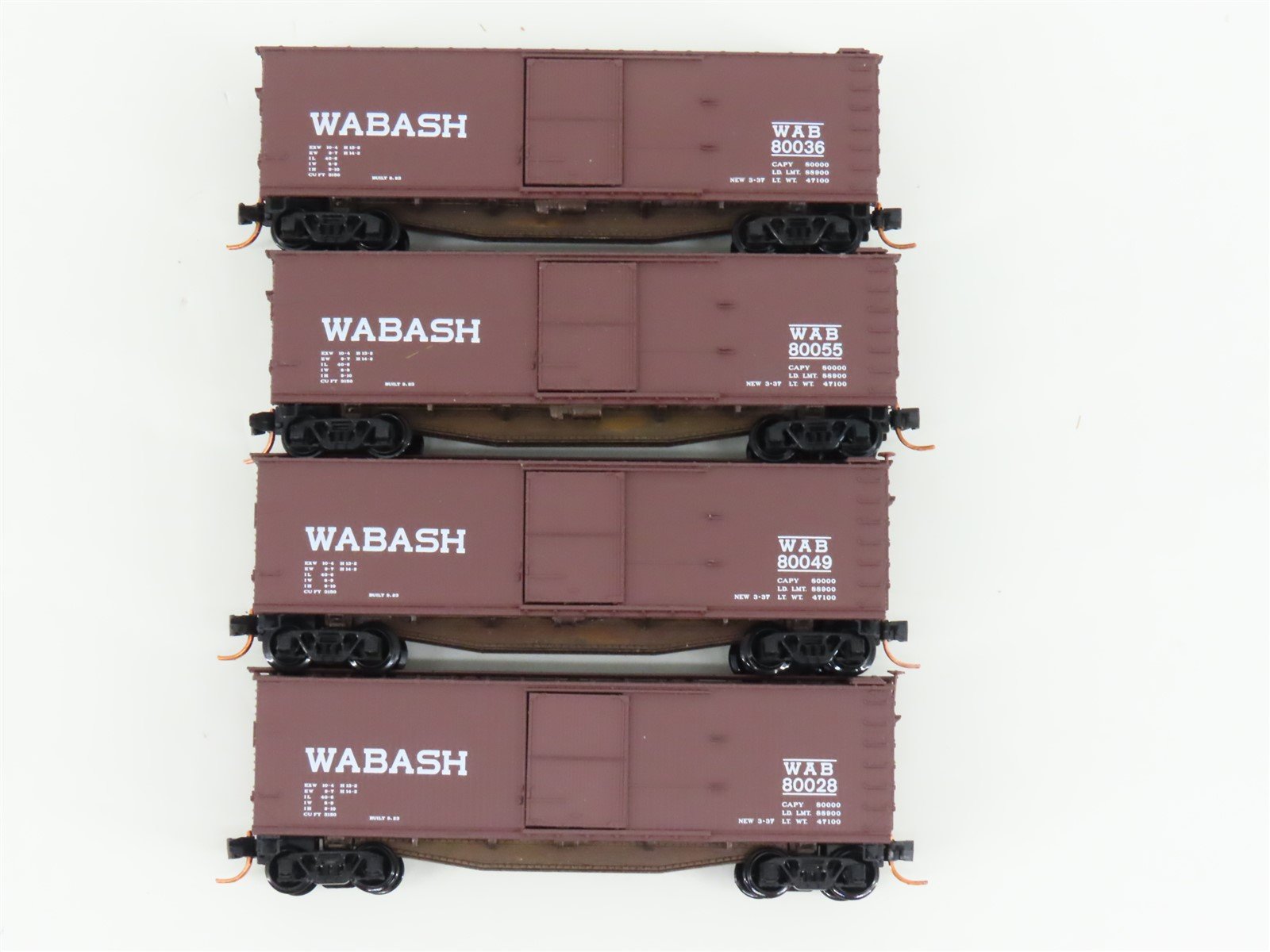 LOT of 4 N Scale Micro-Trains MTL WAB Wabash Railroad Single Door Box Car