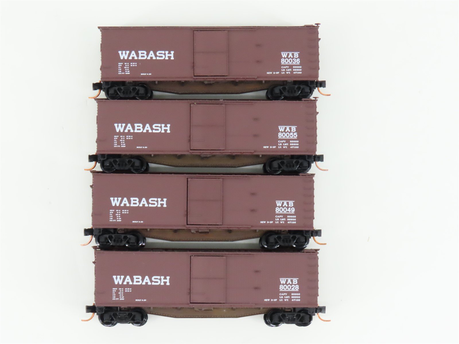 LOT of 4 N Scale Micro-Trains MTL WAB Wabash Railroad Single Door Box Car