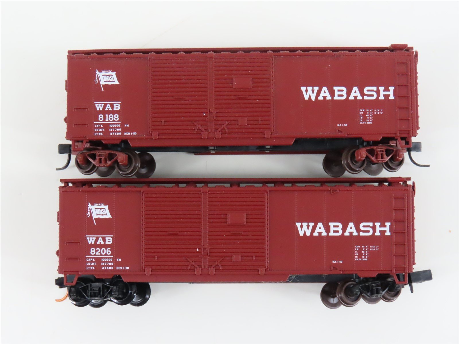 LOT of 2 N Scale Atlas WAB Wabash Railroad Double Door Box Car