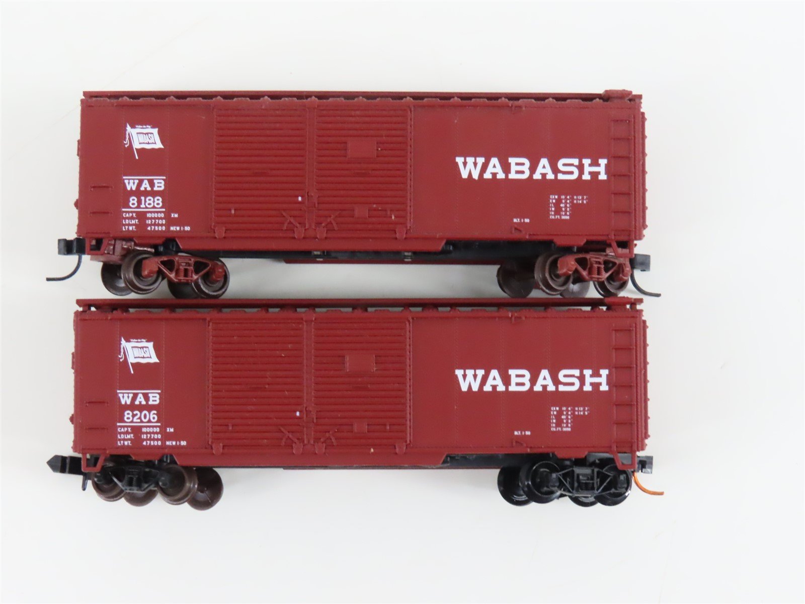 LOT of 2 N Scale Atlas WAB Wabash Railroad Double Door Box Car