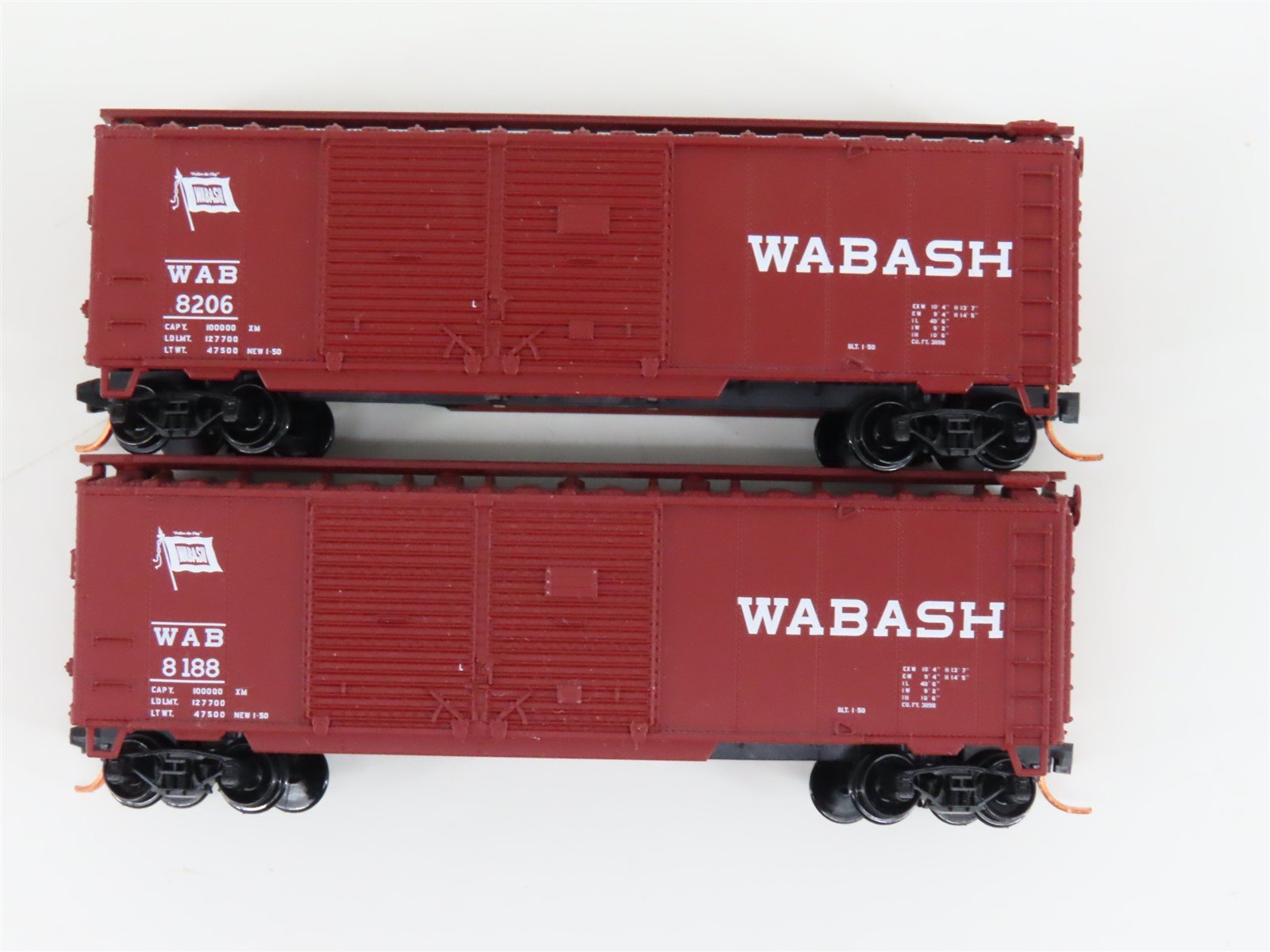 LOT of 2 N Scale Atlas WAB Wabash Railroad Double Door Box Cars