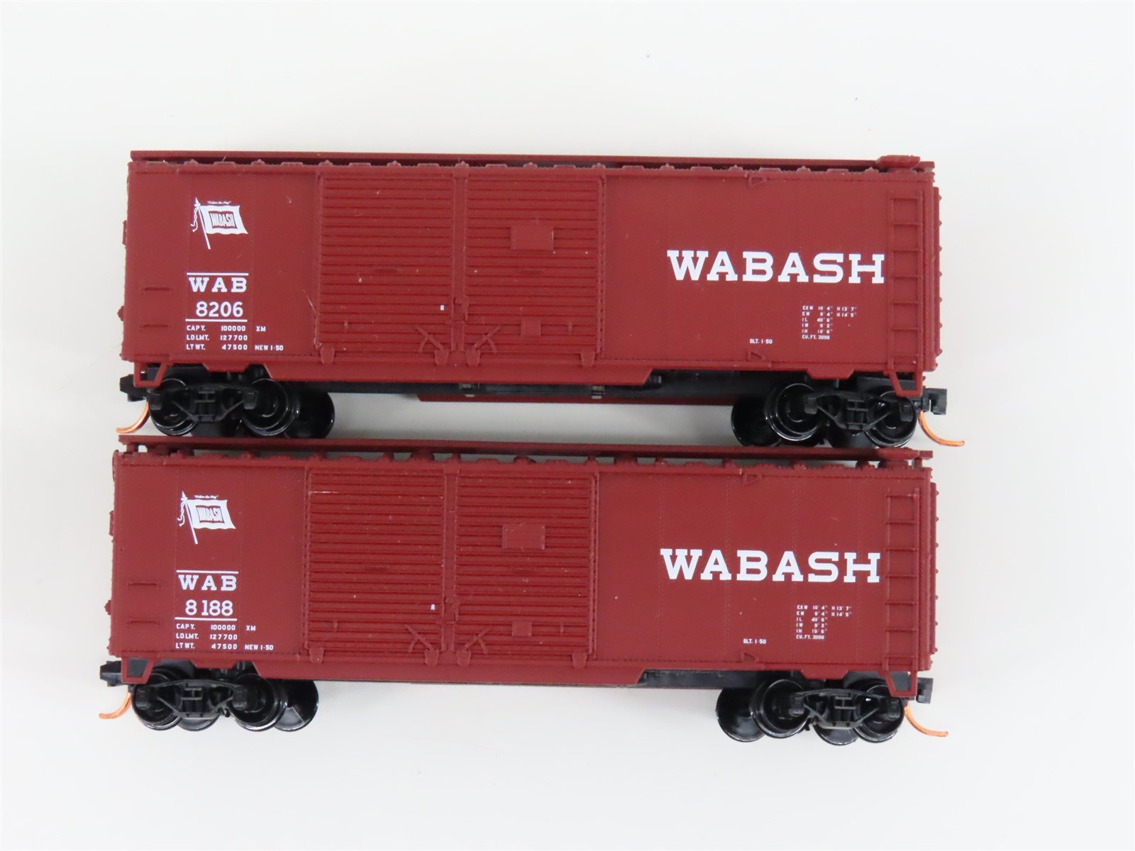 LOT of 2 N Scale Atlas WAB Wabash Railroad Double Door Box Cars